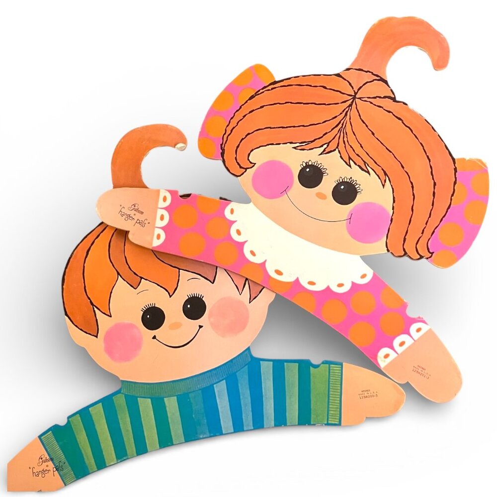 Boy and Girl mod pair  boutique figural novelty face hangers Gibson Hanger Pals